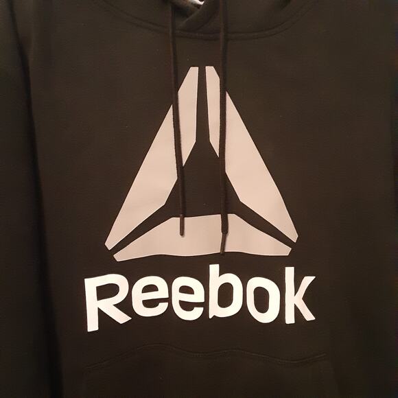 Reebok Men Hoodie Hooded Sweatshirt Black White Gray Size Large - Picture 2 of 8